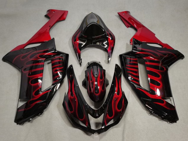 Mejores Carenados Moto Kawasaki ZX6R 2007-2008 - Negro Rojo Llama