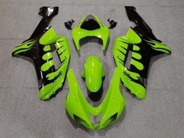 Mejores Carenados Moto Kawasaki ZX6R 2007-2008 - Verde Negro Llama
