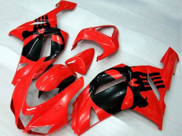 Mejores Carenados Moto Kawasaki ZX6R 2007-2008 - Rojo Negro Cráneo