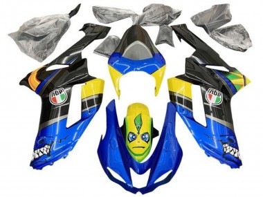 Mejores Carenados Moto Kawasaki ZX6R 2007-2008 - Azul Negro Amarillo Tiburón