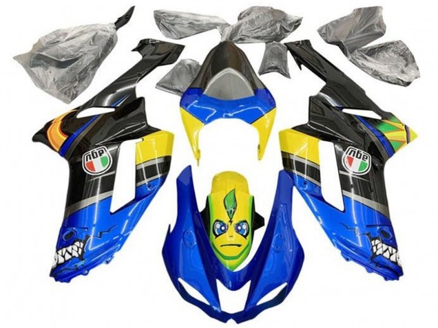 Mejores Carenados Moto Kawasaki ZX6R 2007-2008 - Azul Negro Amarillo Tiburón