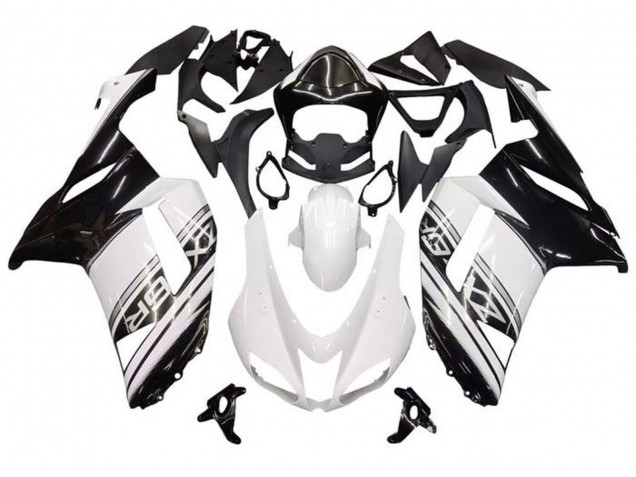 Mejores Carenados Moto Kawasaki ZX6R 2007-2008 - Blanco Negro Plata Raya