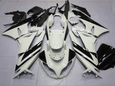 Mejores Carenados Moto Kawasaki ZX6R 2009-2012 - Blanco Negro Brillante Raya
