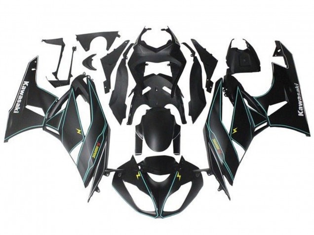 Mejores Carenados Moto Kawasaki ZX6R 2009-2012 - Negro Mate Azul Amarillo Raya