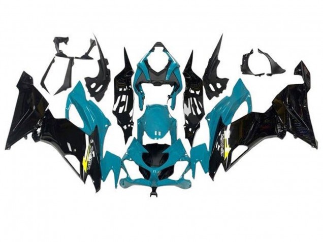 Mejores Carenados Moto Kawasaki ZX6R 2019-2022 - Azul Verdoso Negro Brillante Amarillo