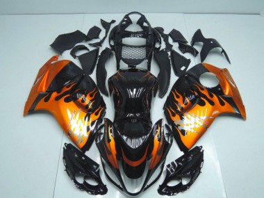 Mejores Carenados Moto Suzuki GSXR 1300 Hayabusa 2008-2020 - Negro Brillante Naranja Llama