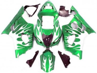 Mejores Carenados Moto Suzuki GSXR 1000 2003-2004 - Verde Blanco Llama