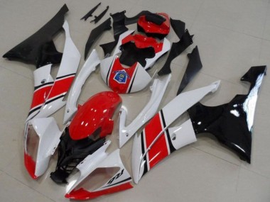 Mejores Plásticos Moto ABS Yamaha YZF R6 2008-2016 - Blanco Rojo Negro Brillante