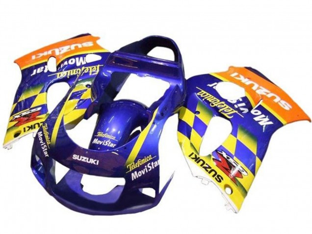 Mejores Carenados Moto Suzuki GSXR 600 / GSXR 750 1996-2000 - Azul Naranja Amarillo Telefonica MoviStar