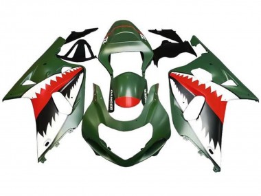 Mejores Carenados Moto Suzuki GSXR 600 / GSXR 750 2001-2003 - Verde Militar Mate Blanco Rojo Tiburón