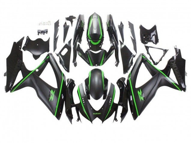 Mejores Carenados Moto Suzuki GSXR 600 / GSXR 750 2008-2010 - Negro Mate Verde Raya