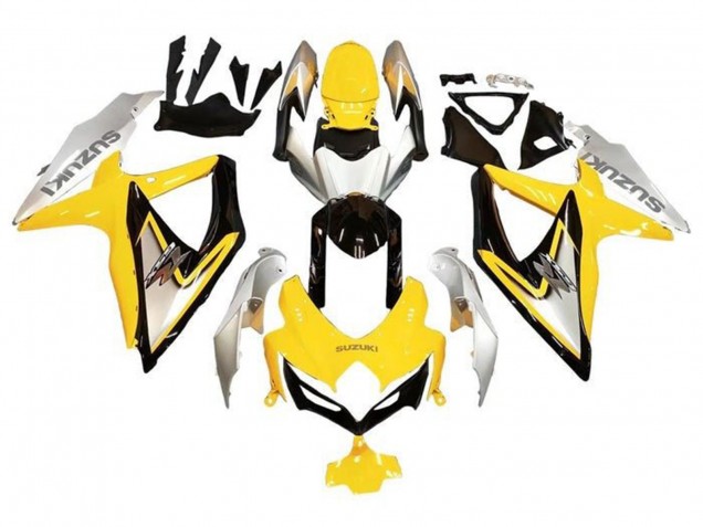 Mejores Carenados Moto Suzuki GSXR 600 / GSXR 750 2008-2010 - Plata Amarillo Negro Brillante