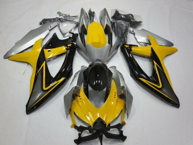 Mejores Carenados Moto Suzuki GSXR 600 / GSXR 750 2008-2010 - Amarillo Plata Gris Negro