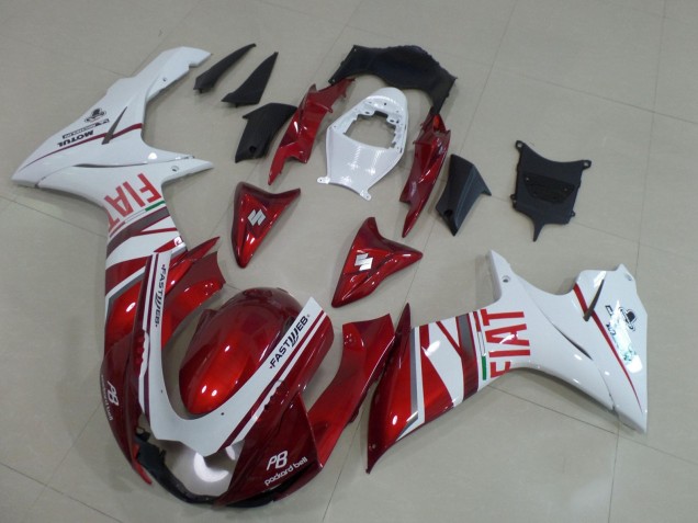 Mejores Carenados Moto Suzuki GSXR 600 / GSXR 750 2011-2024 - Rojo Caramelo Blanco Fiat