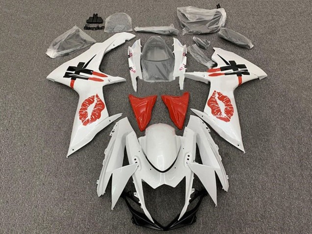 Mejores Carenados Moto Suzuki GSXR 600 / GSXR 750 2011-2024 - Blanco Rojo Lipstick Kiss