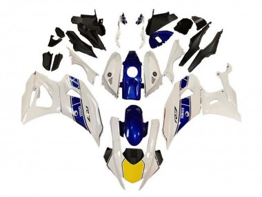 Mejores Carenados Moto Yamaha YZF R7 2021-2024 - Blanco Amarillo Azul Raya