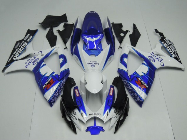 Mejores Carenados Moto Suzuki GSXR 600 / GSXR 750 2006-2007 - Blanco Azul Negro Corona Extra Motul