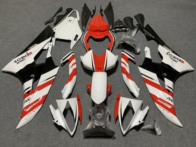 Mejores Carenados Moto Yamaha YZF R6 2006-2007 - Blanco Naranja Negro Brillante Raya