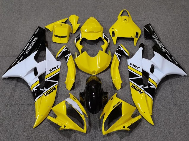 Mejores Carenados Moto Yamaha YZF R6 2006-2007 - Amarillo Blanco Negro Brillante Motul Michelin