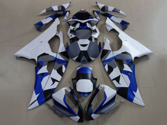 Mejores Carenados Moto Yamaha YZF R6 2008-2016 - Blanco Azul Gris Camouflage