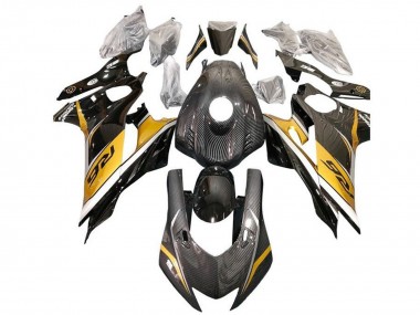 Mejores Carenados Moto Yamaha YZF R6 2017-2023 - Oro Blanco Negro Falso FibraCarbono