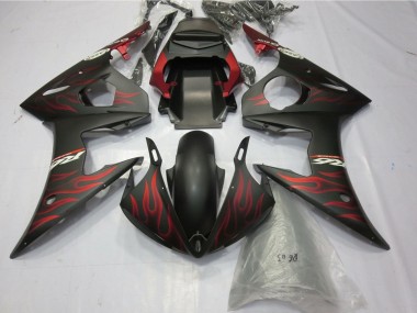 Mejores Carenados Moto Yamaha YZF R6 2005 - Negro Mate Rojo Mate Llama