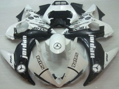 Mejores Carenados Moto Yamaha YZF R6 2005 - Blanco Negro Brillante Jordan Dunlop