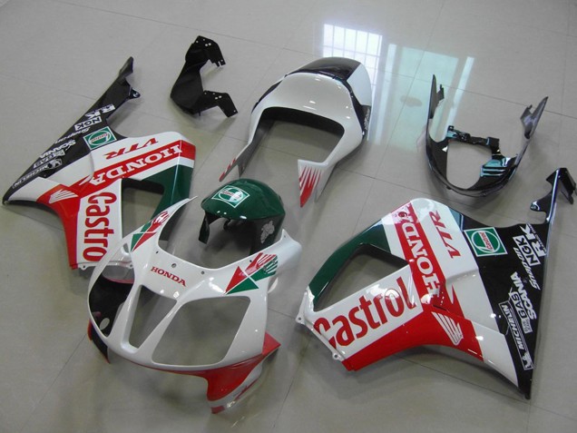 Mejores Carenado Moto Honda VTR1000 2000-2006 - Blanco Rojo Verde Negro Brillante Castrol