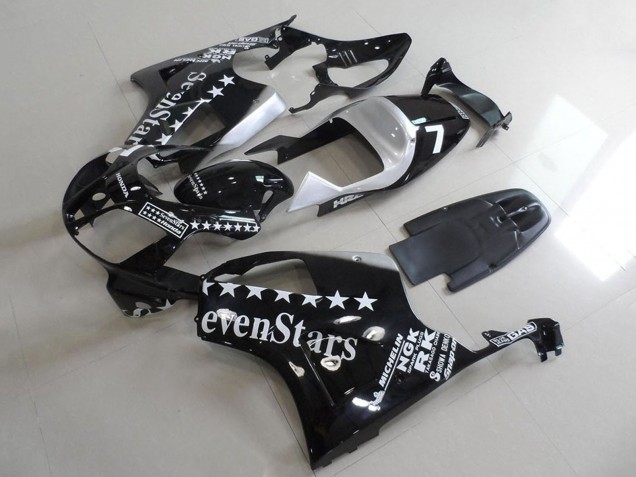 Mejores Carenados Moto Honda VTR1000 2000-2006 - Negro Brillante Blanco SevenStars