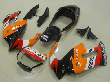 Mejores Carenados Moto Honda VTR1000F 1997-2005 - Naranja Blanco Rojo Negro Brillante Repsol