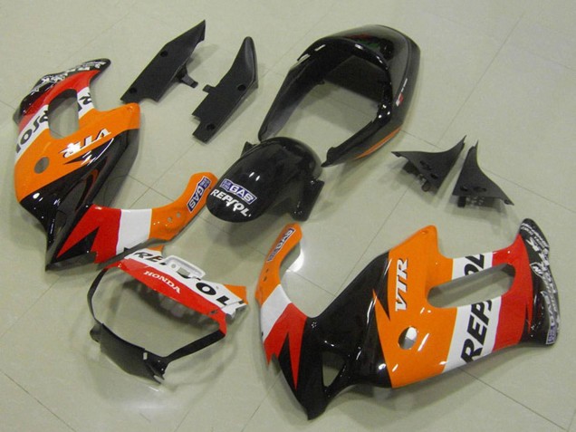 Mejores Carenados Moto Honda VTR1000F 1997-2005 - Naranja Blanco Rojo Negro Brillante Repsol