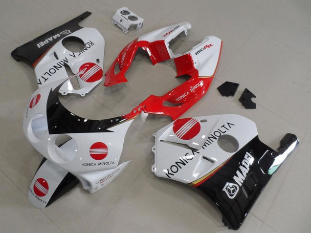 Mejores Carenados Moto Honda CBR250RR MC22 1990-1998 - Blanco Rojo Negro Brillante Konica Minolta