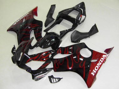 Mejores Carenados Moto Honda CBR600 F4i 2001-2003 - Negro Brillante Rojo Llama