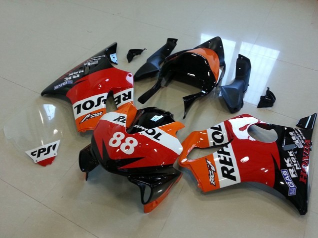 Mejores Carenados Moto Honda CBR600 F4i 2001-2003 - Naranja Blanco Rojo Negro Brillante Carrera Repsol 88