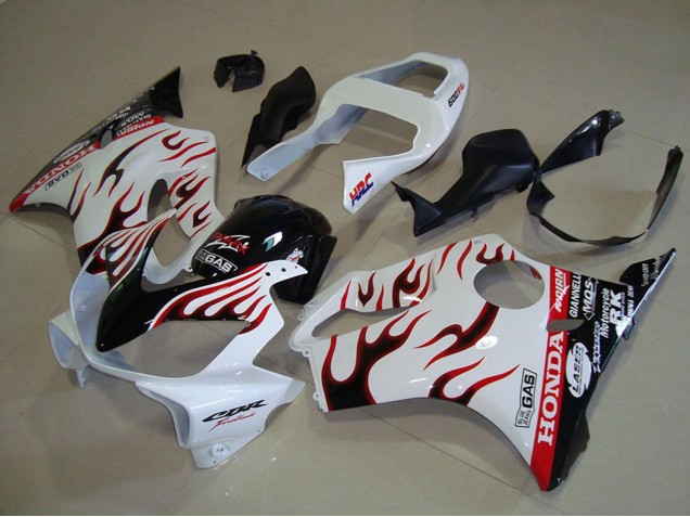 Mejores Carenados Moto Honda CBR600 F4i 2001-2003 - Blanco Rojo Negro Brillante Llama