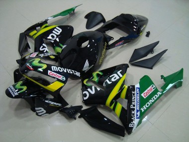 Mejores Carenados Moto Honda CBR600RR 2003-2004 - Negro Brillante Amarillo Verde MoviStar