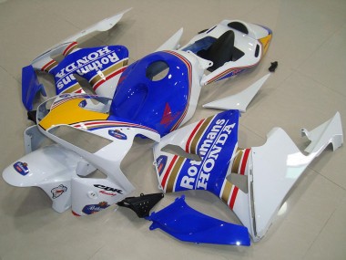 Mejores Carenados Moto Honda CBR600RR 2003-2004 - Blanco Azul Amarillo Rothmans