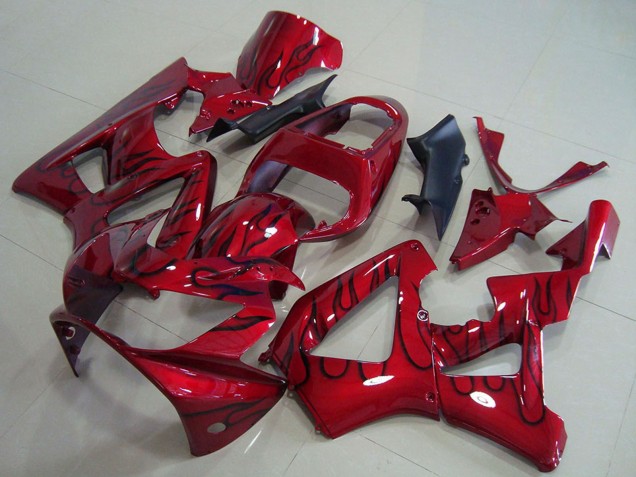 Mejores Carenados Moto Honda CBR900RR 929 2000-2001 - Rojo Negro Brillante Llama