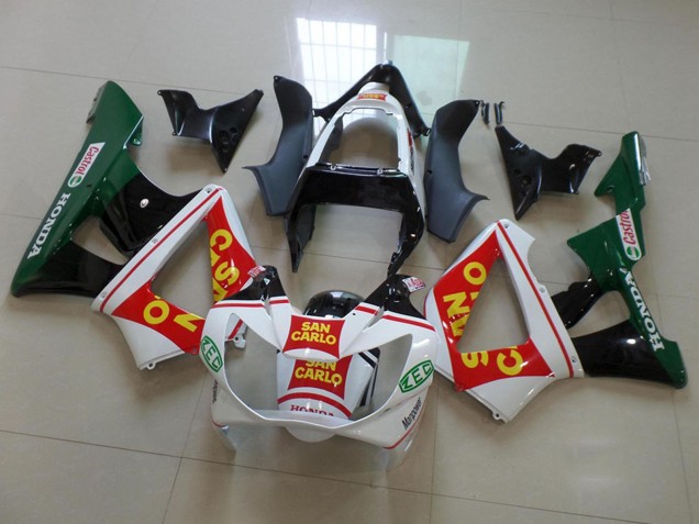 Mejores Carenados Moto Honda CBR900RR 929 2000-2001 - Blanco Rojo Verde Negro Brillante San Carlo