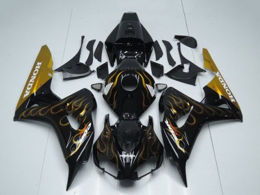 Mejores Carenado Moto Honda CBR1000RR 2006-2007 - Negro Brillante Oro Llama