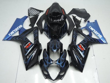 Mejores Kits Carenado Moto Suzuki GSXR 1000 2007-2008 - Negro Brillante Azul Llama