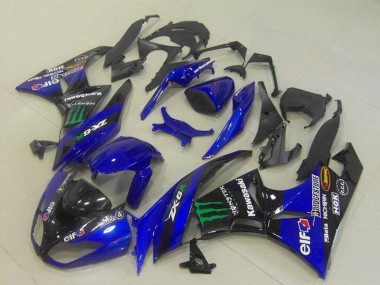 Mejores Carenados Moto Kawasaki ZX6R 2009-2012 - Azul Negro Brillante Verde Elf Monstruo Bridgestone