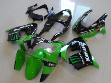 Mejores Carenados Moto Kawasaki ZX9R 2000-2001 - Negro Brillante Verde Monstruo