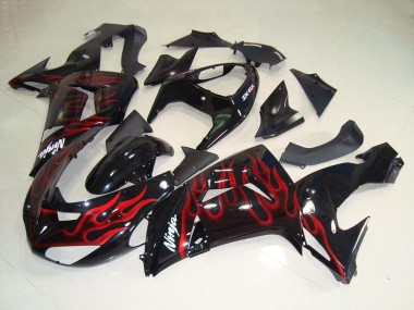 Mejores Carenados Moto Kawasaki ZX10R 2006-2007 - Negro Brillante Rojo Llama