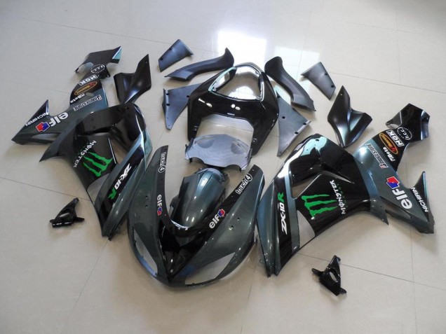 Mejores Carenados Moto Kawasaki ZX10R 2006-2007 - Negro Brillante Negro Mate Verde Elf Touch4 Monstruo Energy