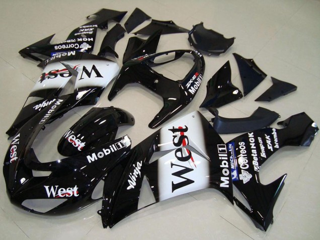 Mejores Carenado Moto Kawasaki ZX10R 2006-2007 - Negro Brillante Blanco West