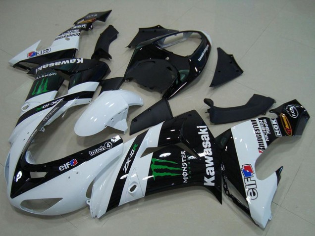 Mejores Carenados Moto Kawasaki ZX10R 2006-2007 - Blanco Negro Brillante Verde Elf Monstruo