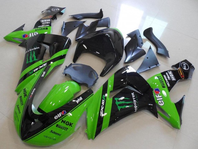 Mejores Carenados Moto Kawasaki ZX10R 2006-2007 - Verde Negro Brillante Monstruo Carrera