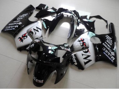 Mejores Carenados Moto Kawasaki ZX12R 2000-2001 - Negro Brillante Blanco West