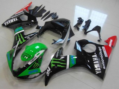 Mejores Carenados Moto Yamaha YZF R6 2003-2004 - Negro Brillante Rojo Verde Monstruo Motul